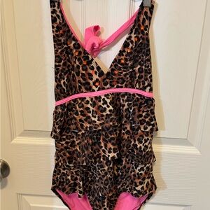 Justice for Girls Leopard Print Ruffled Swimsuit with Pink Accents